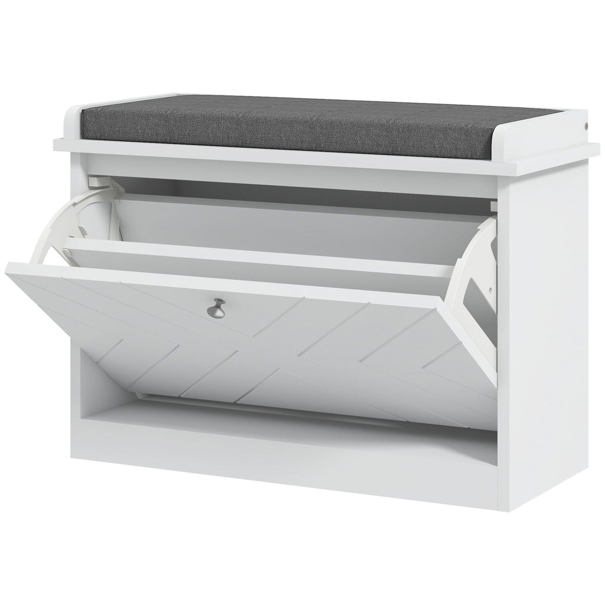 Shoe Storage Bench with Flip Drawer - White