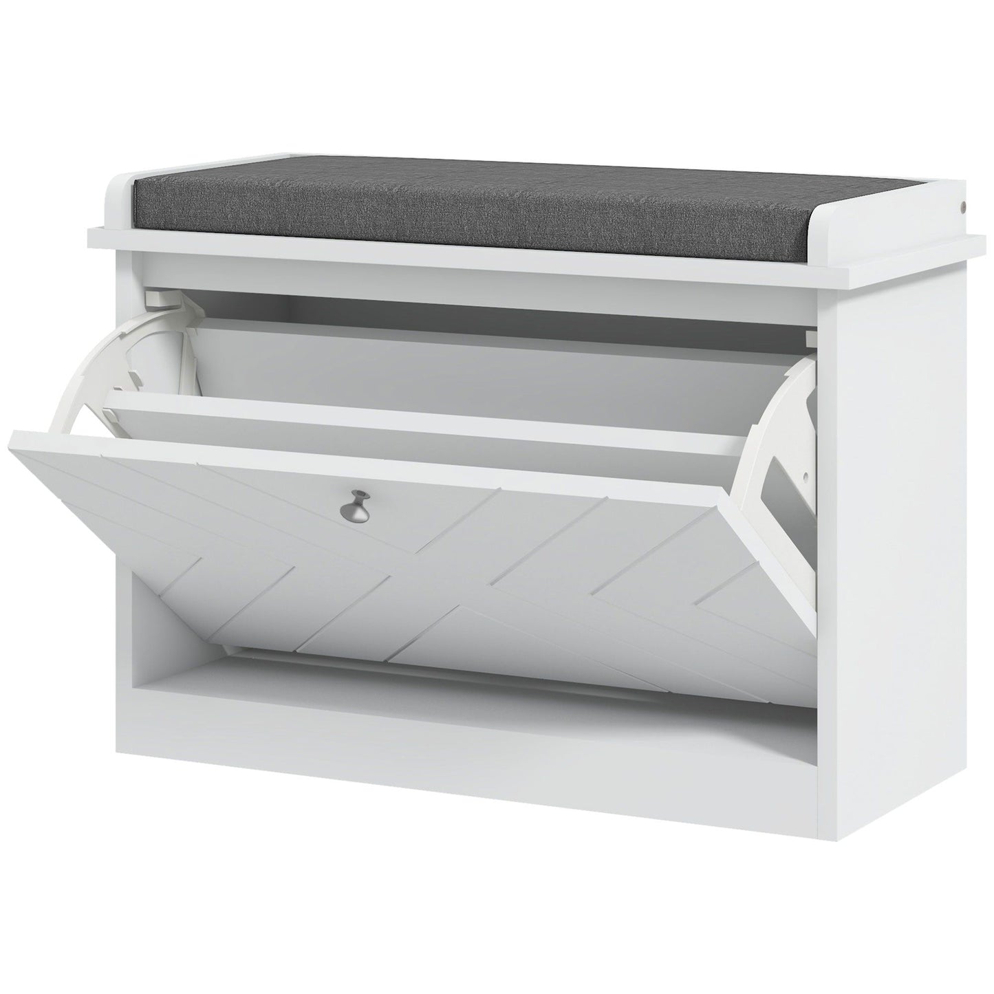 Shoe Storage Bench with Flip Drawer - White