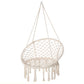 Patio Hammock Chair, Hanging Rope Hammock Swing for Indoor & Outdoor Use with Backrest, Cotton-Polyester Blend, Fringe Tassels, Cream White