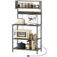 Baker's Rack with Charing Station, Microwave Shelf with Power Outlet, USB Charger and 5 Hooks, Distressed Grey