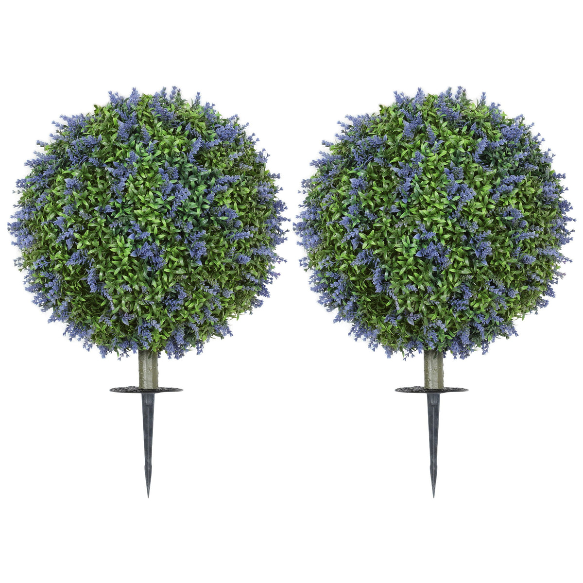 Artificial Plants Faux Lavender Set of 2, UV Protected Fake Plants with Ground Stakes for Indoor Outdoor Decor, Purple