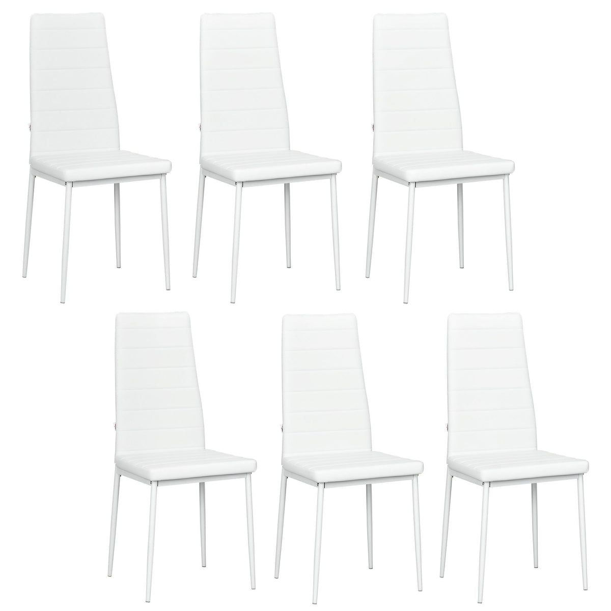 High Back Dining Chairs, Modern Upholstered PU Leather Accent Chairs with Metal Legs for Kitchen, Set of 6, White