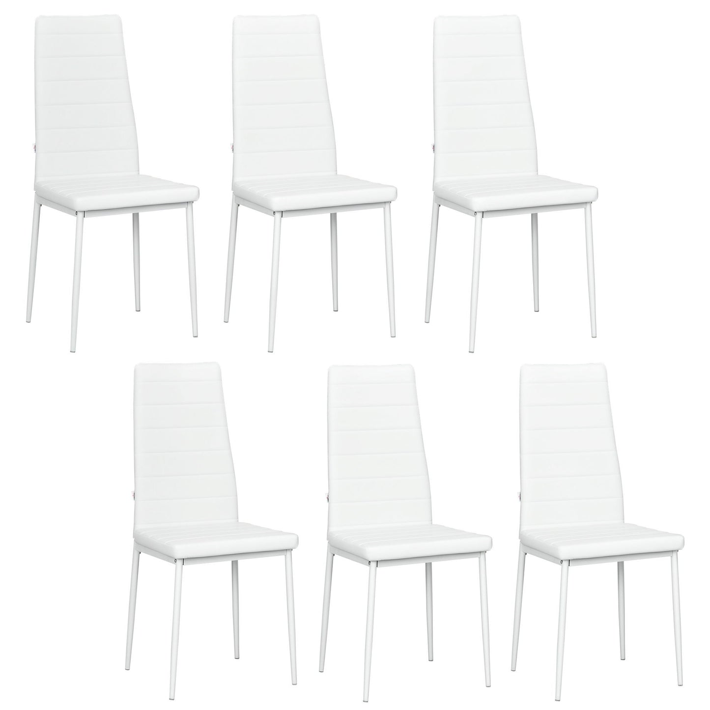High Back Dining Chairs, Modern Upholstered PU Leather Accent Chairs with Metal Legs for Kitchen, Set of 6, White