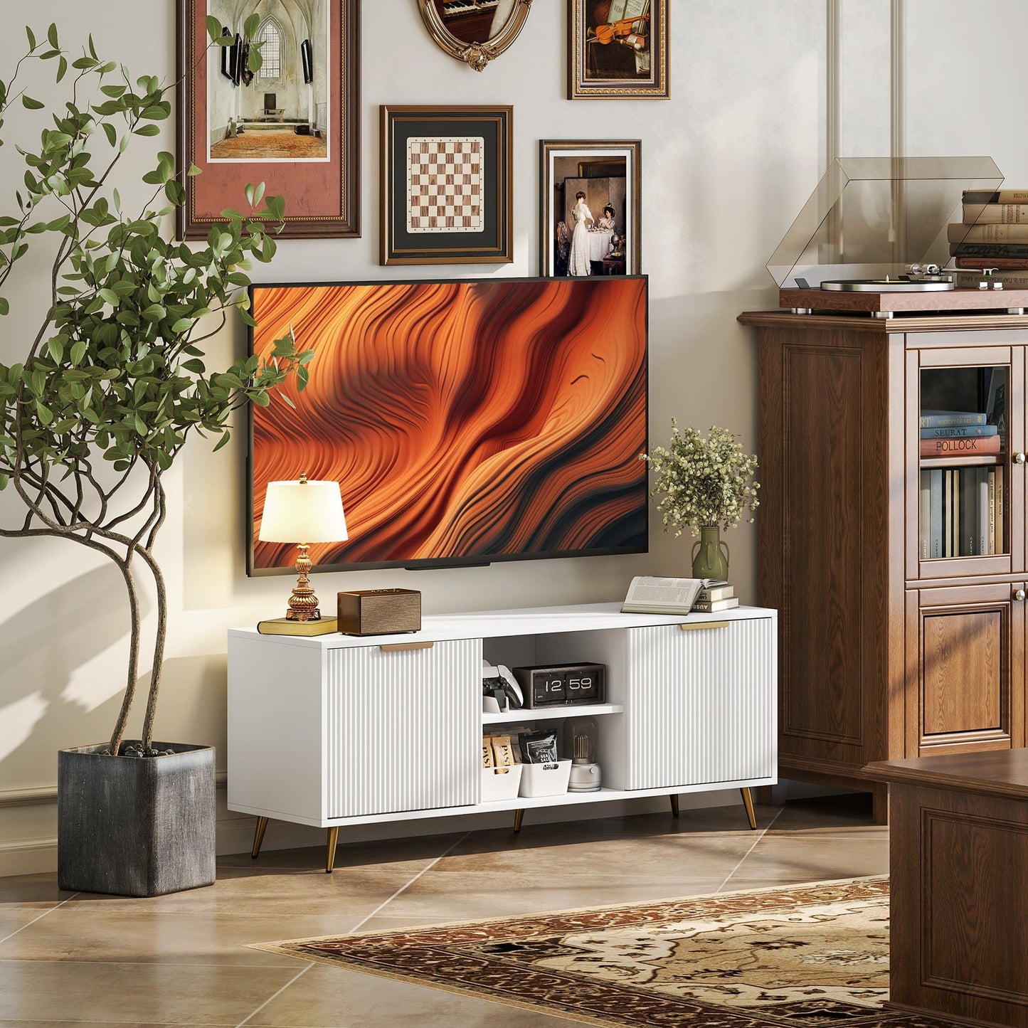 TV Stand with Storage for 55" TV - White