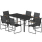 7 Pieces Outdoor Dining Set for 6, Glass Patio Table and Chairs with Decorative Armrests, All Weather Mesh, Black