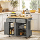Rolling Kitchen Island with Wood Top and Spice Rack - Grey