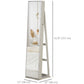 Mirror Jewelry Cabinet Armoire, Lockable Jewelry Organizer with Full-Length Mirror, LED Lights, Standing Jewelry Armoire in White Wood