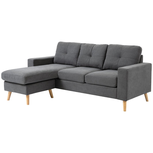 Sectional Sofa Couch, L Shaped Couch with Reversible Chaise, Wooden Legs for Living Room, Bedroom - Dark Grey