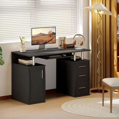 47" Computer Desk with Keyboard Tray and Drawers - Black