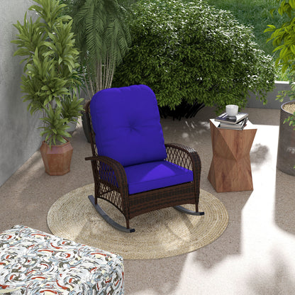 Dark Blue Wicker Rocking Chair with Thick Cushions