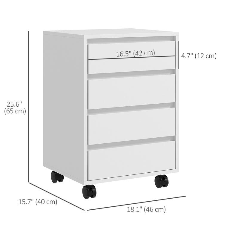 4-Drawer Vertical Filing Cabinet with Wheels - White