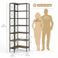 6-Tier L-Shaped Bookshelf, Freestanding Corner Bookcase with Metal Frame, Rustic Brown