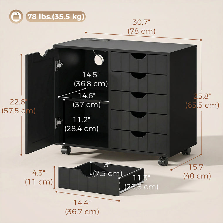 5-Drawer Mobile Lateral Filing Cabinet with USB