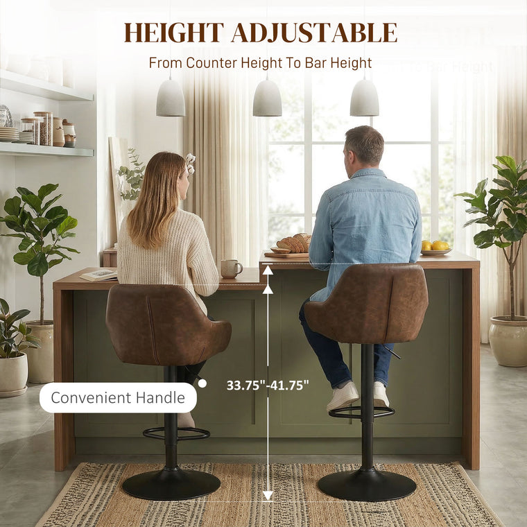 Adjustable Swivel PU Leather Bar Stools Set of 2