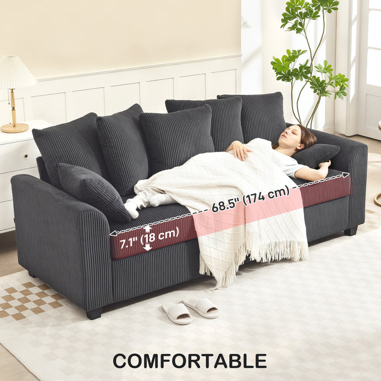 3-Seater Corduroy Sofa with Curved Armrests