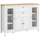 Buffet Cabinet Sideboard with 2 Drawers, 3 Storage Cabinets, Glass Doors and Adjustable Shelves, White