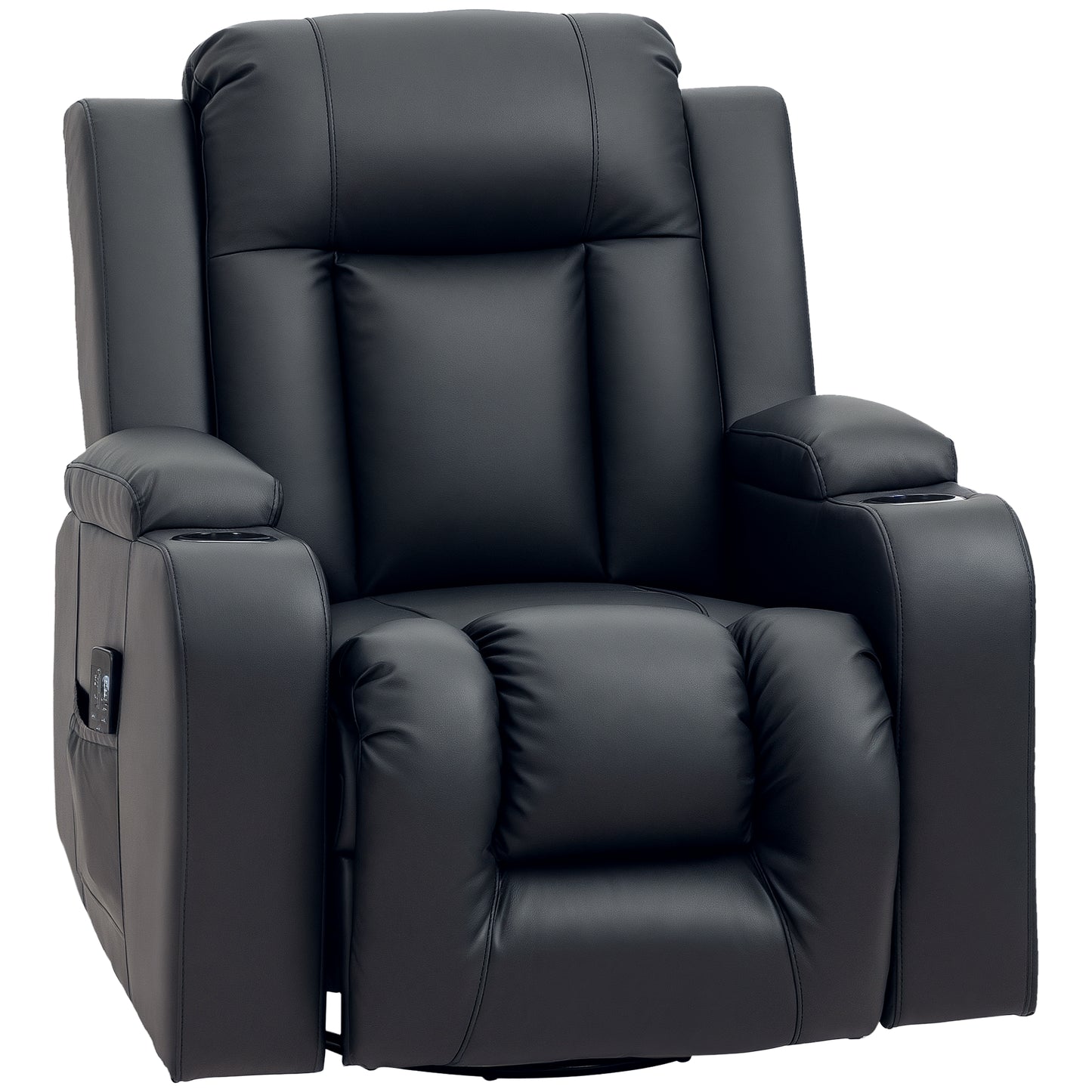 Swivel Massage Recliner Chair Rocker, Overstuffed Manual Reclining Sofa, PU Leather Rocking Chair with Side Pockets, Cup Holders, for Living Room, Nursery, Black