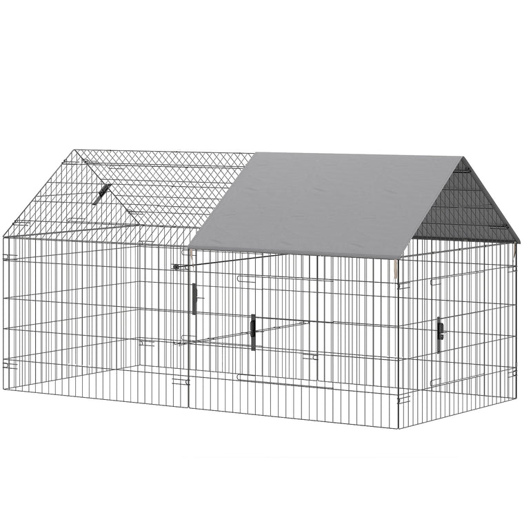 Large Metal Chicken Coop with Water-Resistant Cover & 4 Doors