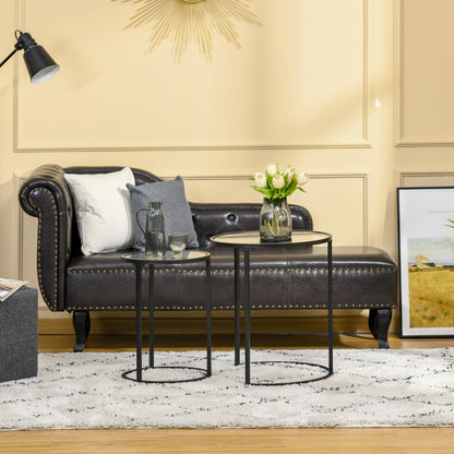 Set of 2 Round Nesting Coffee Tables with Glass Top
