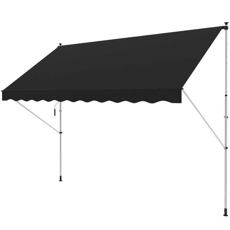 10' x 5' Black Retractable Awning with Support Pole