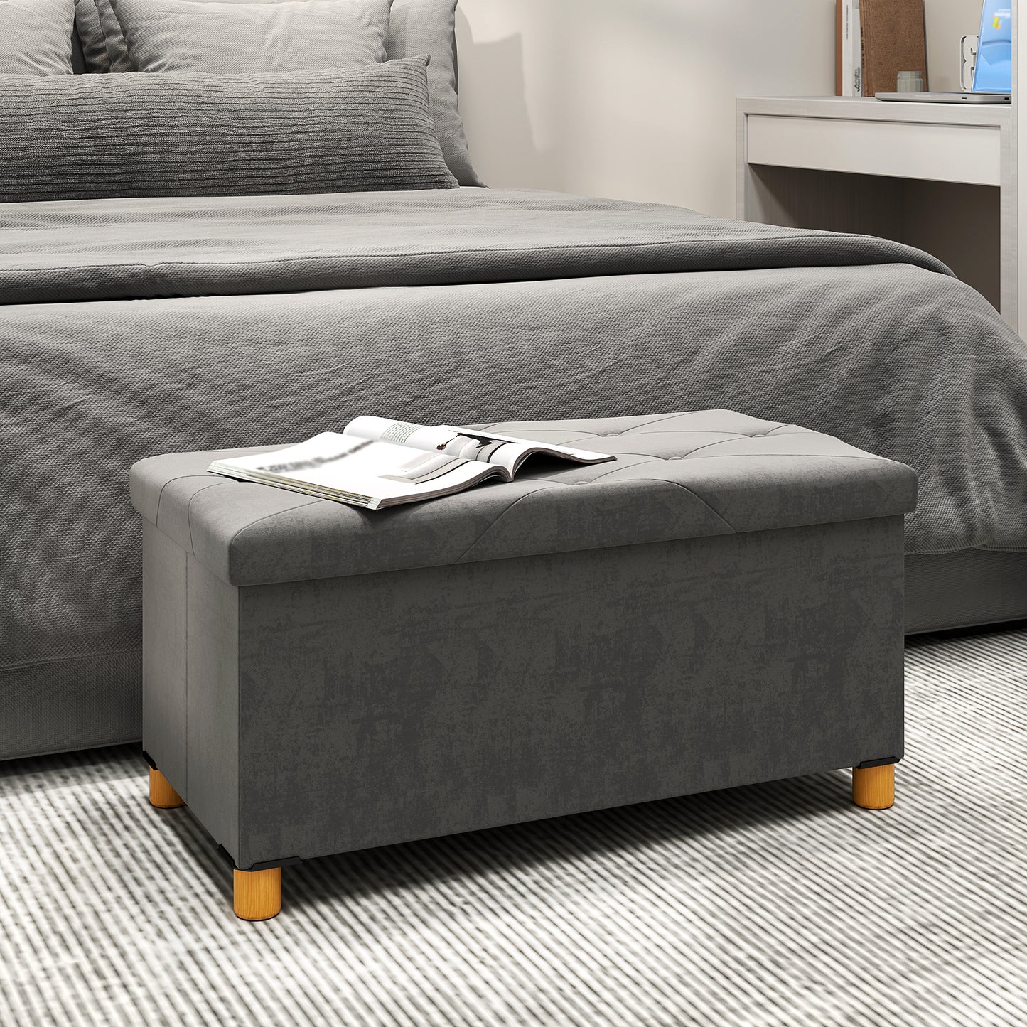 Storage Ottoman Bench, Velvet Upholstered Foldable Ottoman Footrest, Foot Stool with Wood Legs for Living Room, Bedroom