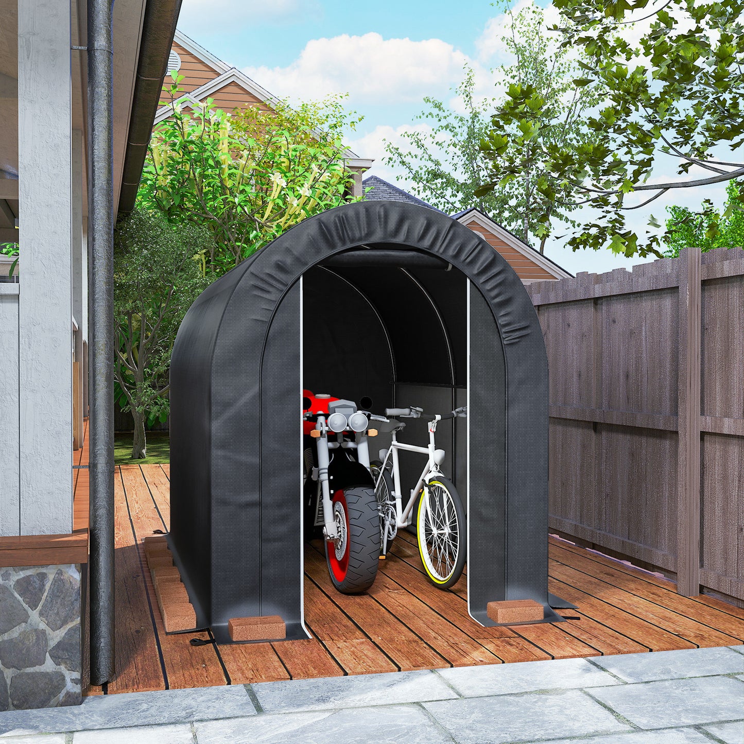 Outdoor Storage Shed, Heavy Duty Galvanized Steel Portable Shed for Bike, Motorcycle, Garden Tools, Black