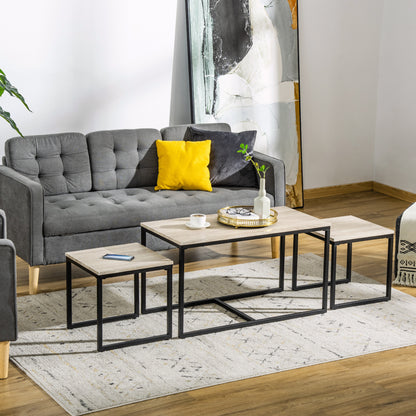 Set of 3 Nesting Coffee Tables with Metal Frame - Natural