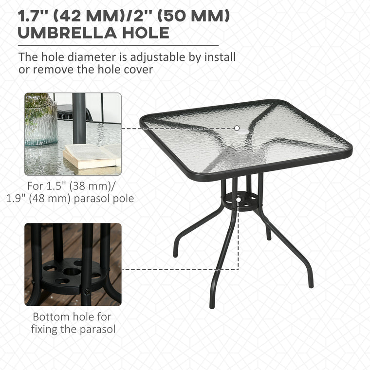Black Square Dining Table with Glass Top and Umbrella Hole