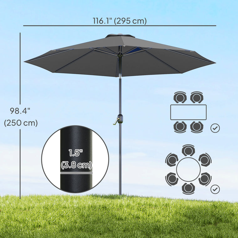 10' x 8' Grey Round Market Umbrella with Crank & Tilt