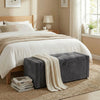 Storage Ottoman Bench, Linen-Look Fabric Upholstered Ottoman with Storage, Wide Padded Seat, Dark Grey