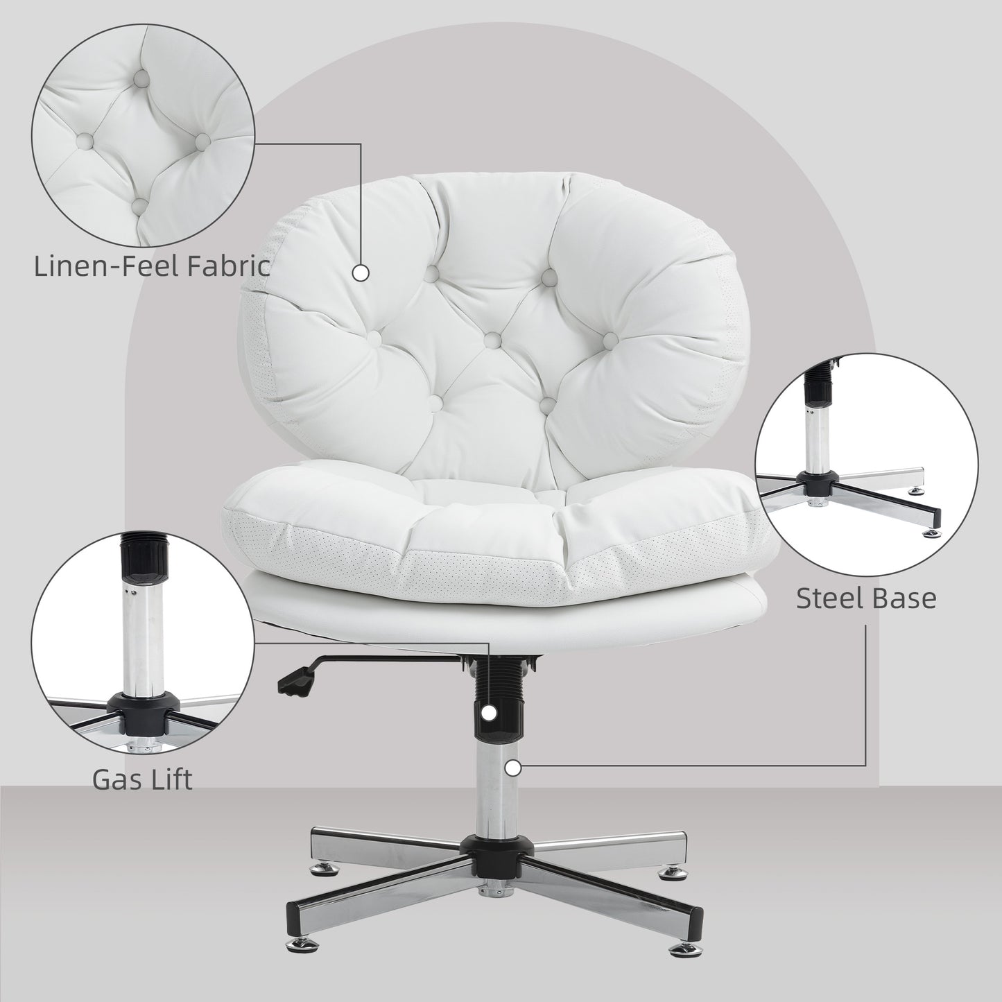 Computer Desk Chair, Armless Office Chair with Wide Padded Seat and Adjustable Height, White