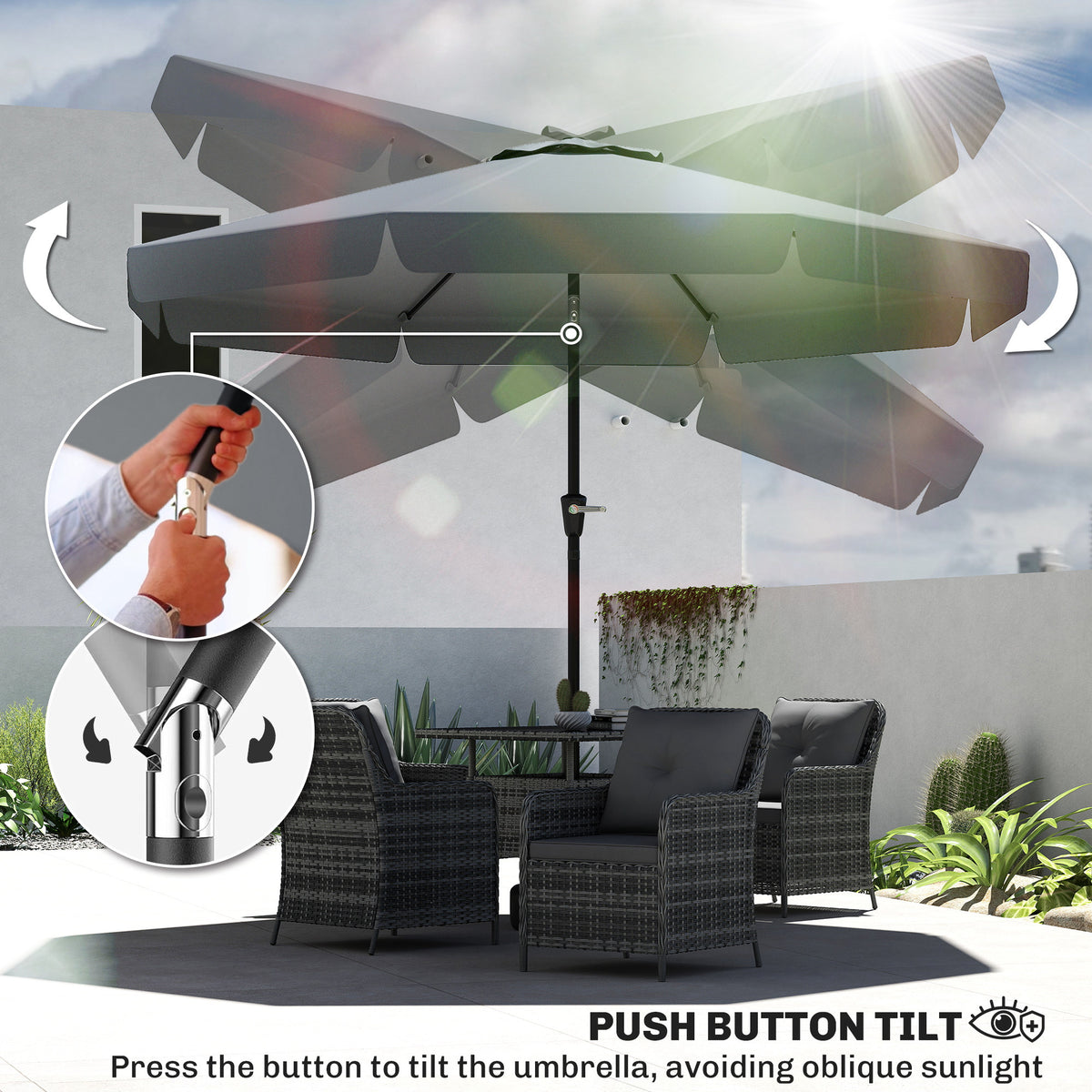 8.5 ft Outdoor Market Table Umbrella, Round Patio Umbrella with Tilt and Crank for Garden, Backyard, Deck, Dark Grey