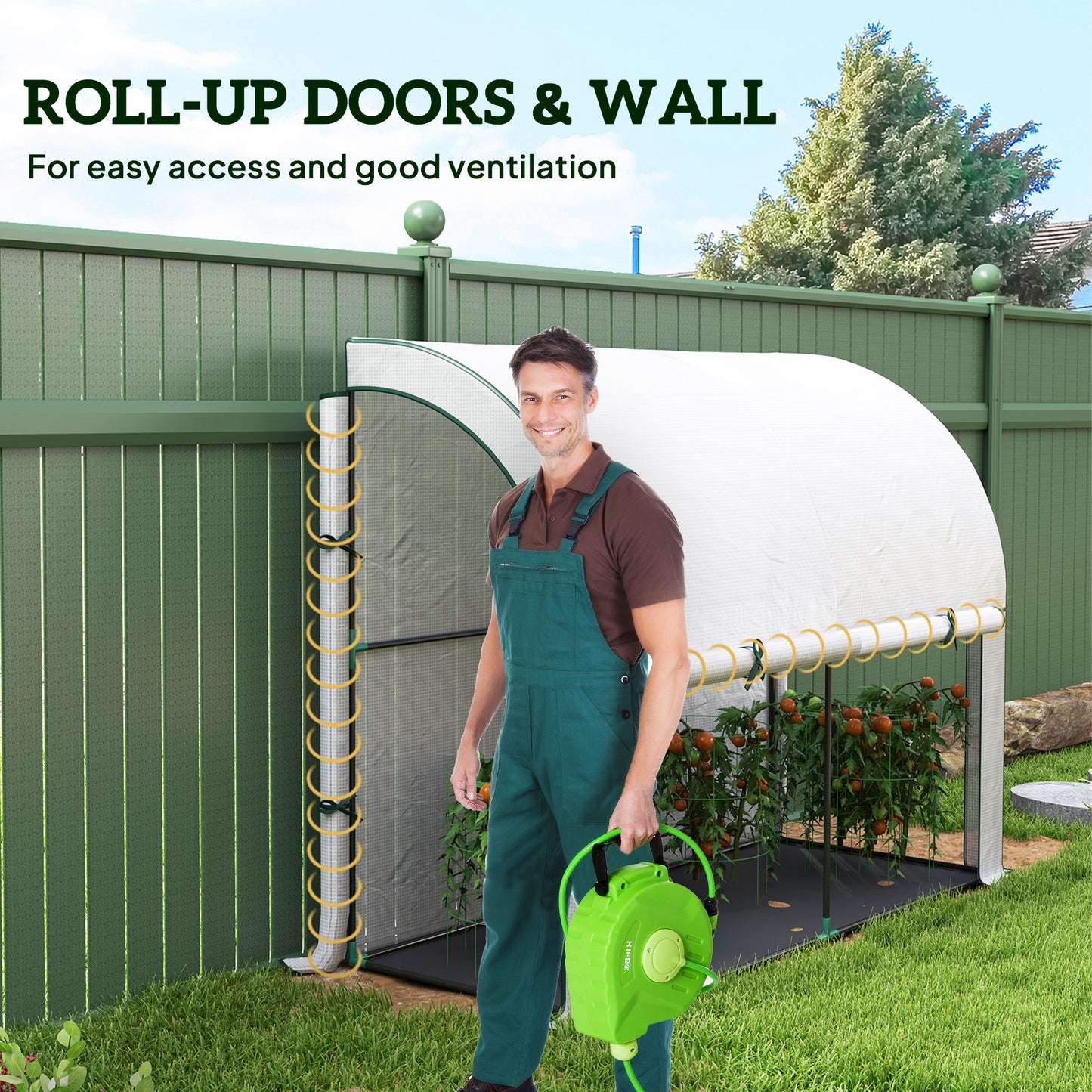 Walk-in Lean-to Greenhouse, Outdoor Gardening Green House with Zipper Roll-up Doors and Window