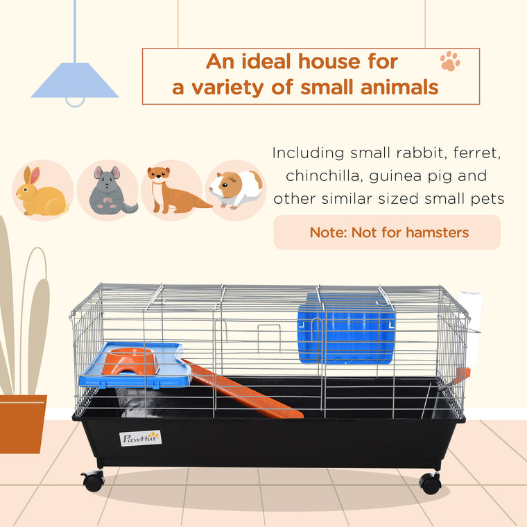 Black Rolling Bunny & Guinea Pig Cage with Platform & Ramp