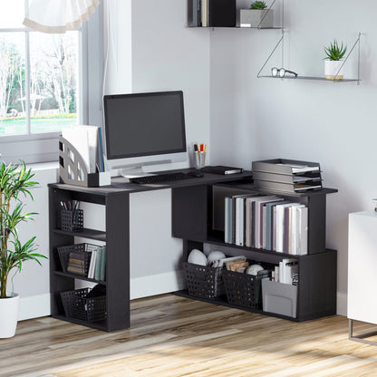 L-Shaped Rotating Corner Desk with Storage Shelf