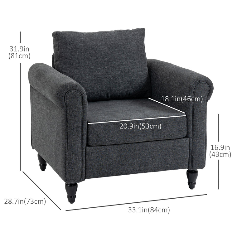 Vintage Accent Armchair with Rolled Arms - Dark Grey