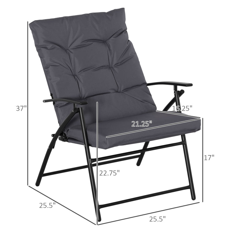 2-Piece Padded Folding Chair Set with Adjustable Backrest - Grey