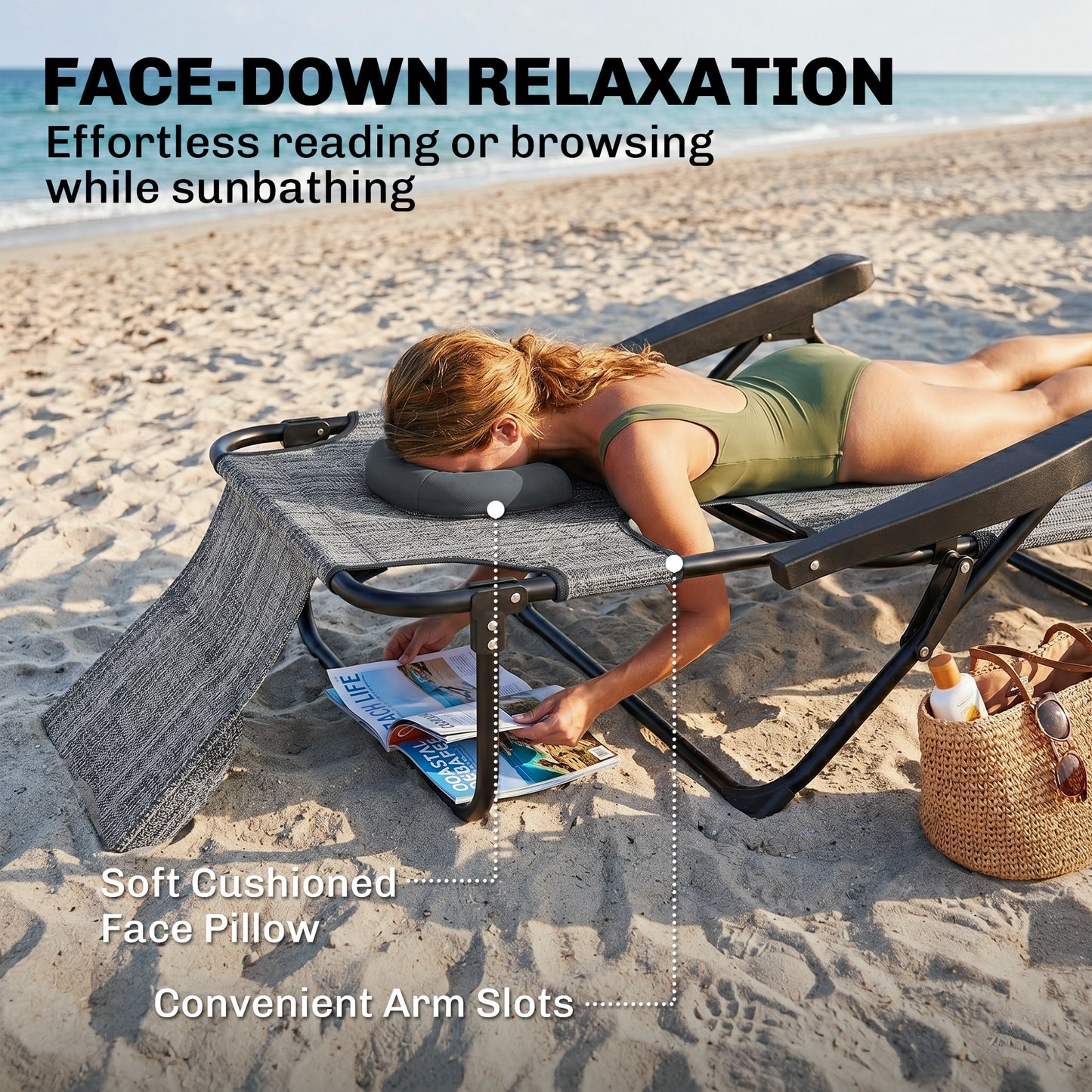 Folding Lounge Chair w/ Reclining Back, Cream White