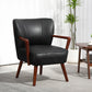Accent Chair, Modern Armchair, Faux Leather Upholstered Living Room Chair with Wood Legs and Wide Padded Seat, Black