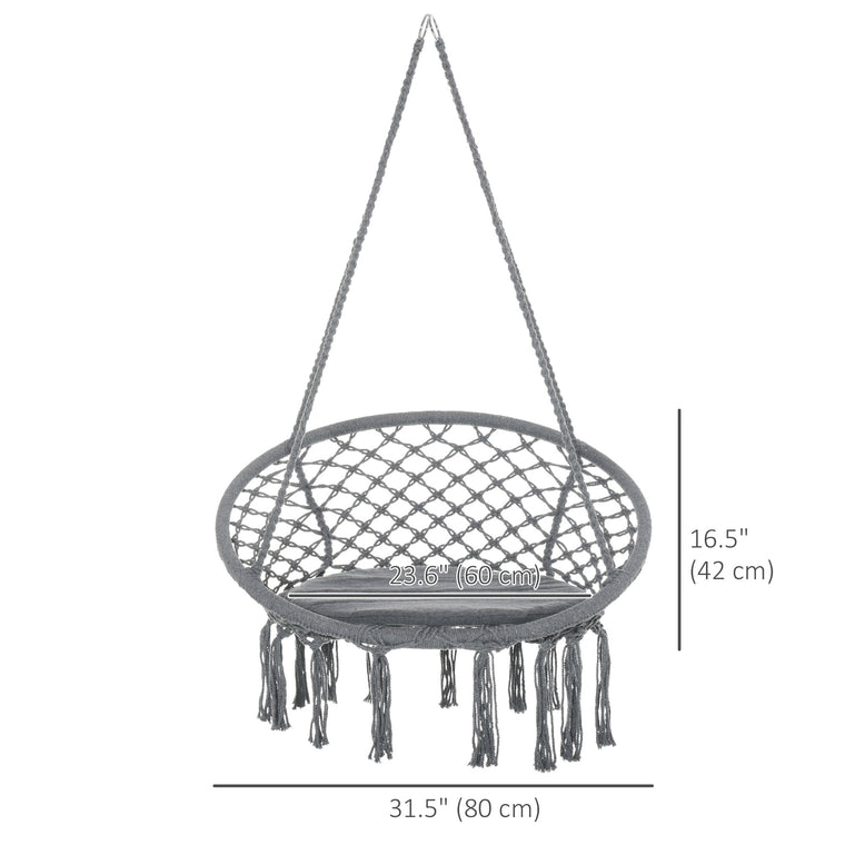Dark Grey Hanging Rope Hammock Chair with Backrest
