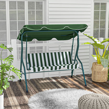 Outdoor Porch Swing with Adjustable Canopy, 3-Seater Patio Swing Chair with Cushion, Black - Green