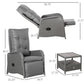 3 Pieces Patio Wicker Bistro Set, PE Rattan Coffee Table & Adjustable Recline Chairs Furniture Set with Cushions and Wood Grain Plastic Top, Grey