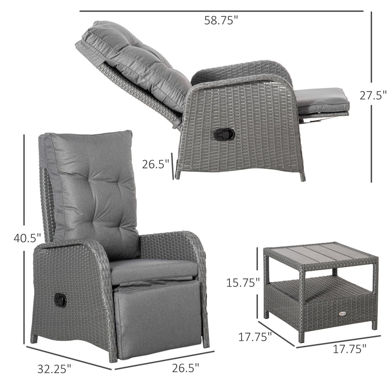 3-Piece PE Rattan Bistro Set with Reclining Chairs