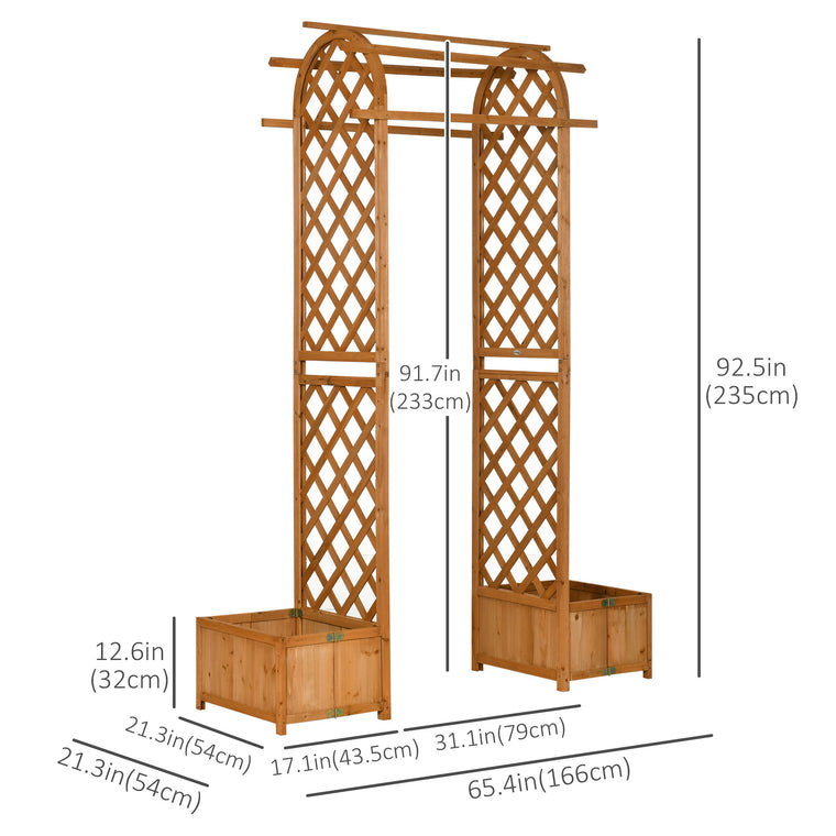 7.7FT Brown Wooden Garden Arch with Planter Boxes