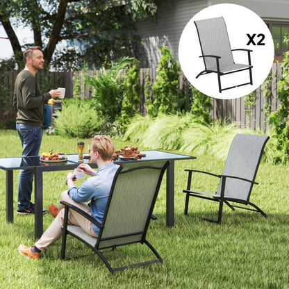 Folding Lawn Chairs with Armrests and High Back, Set of 2