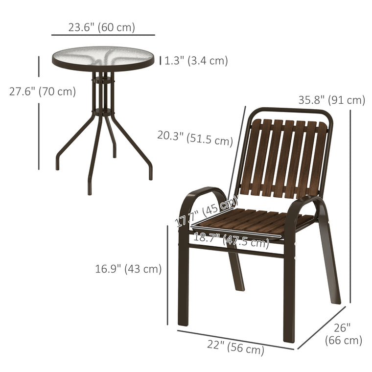 3-Piece Bistro Set with Stackable Chairs and Glass Table