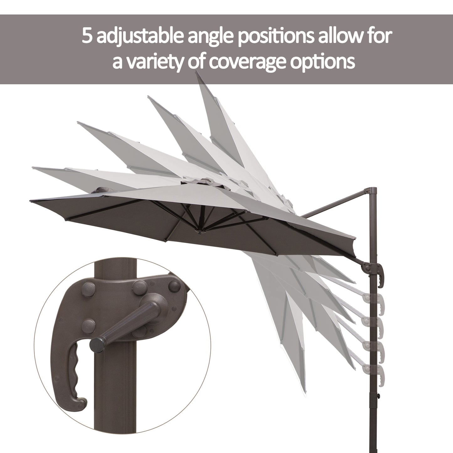10ft Cantilever Patio Umbrella with 360° Rotation, Crank & Cross Base for Garden Deck Pool Backyard, Grey