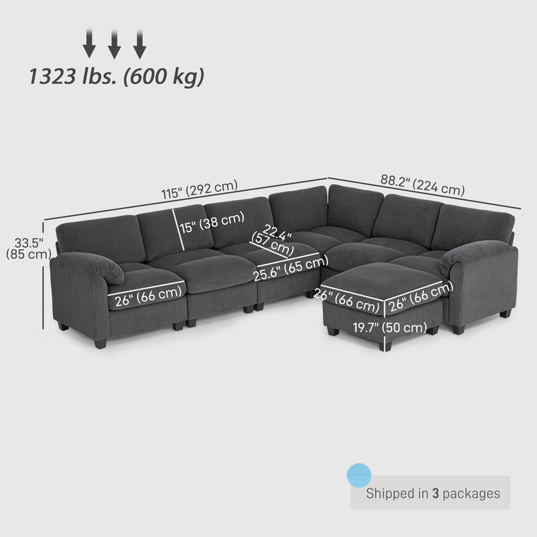 Oversized Corduroy U-Shaped Modular Sectional - Charcoal Grey