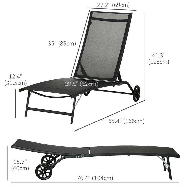 Set of 2 Lounge Chairs with 5-Level Adjustable Backrest