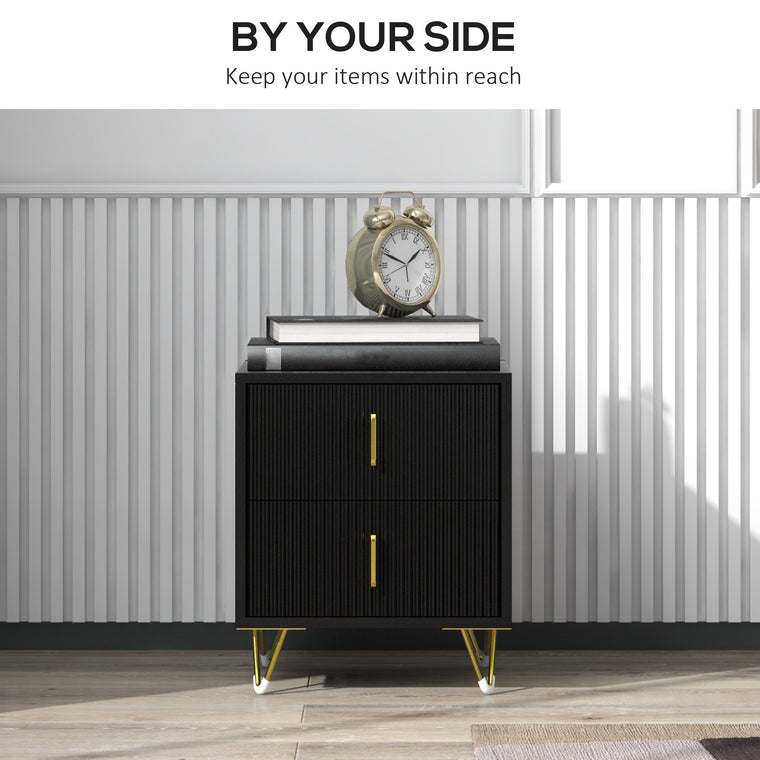 2-Drawer Nightstand with Metal Legs - Black